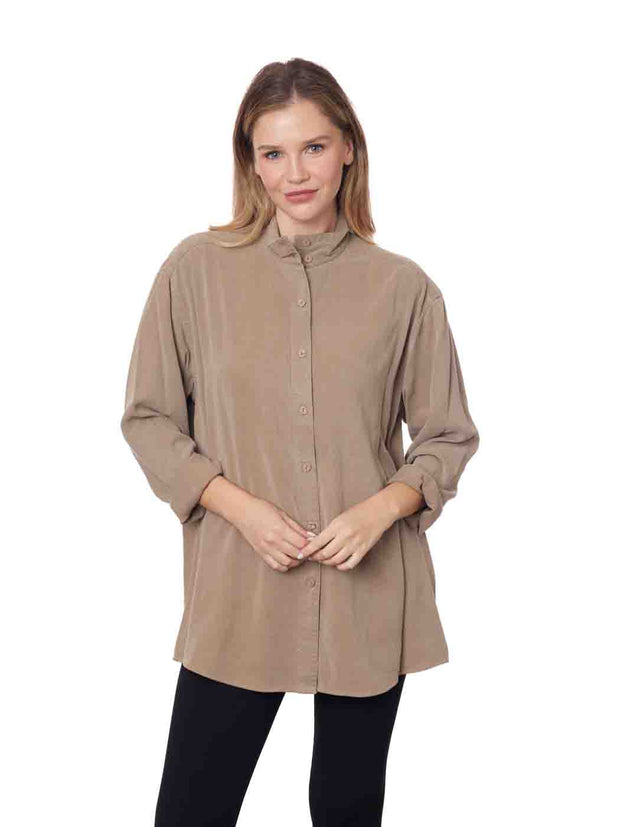 Tianello Tencel Oversized L.S. "Leslie" Blouse - Oak (Oversized Silhouette) - Tianello.com
