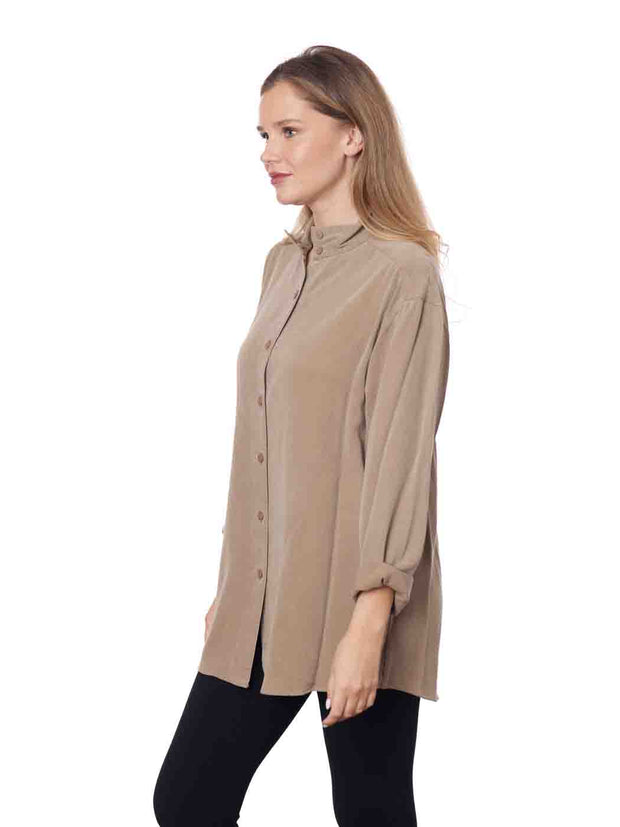 Tianello Tencel Oversized L.S. "Leslie" Blouse - Oak (Oversized Silhouette) - Tianello.com