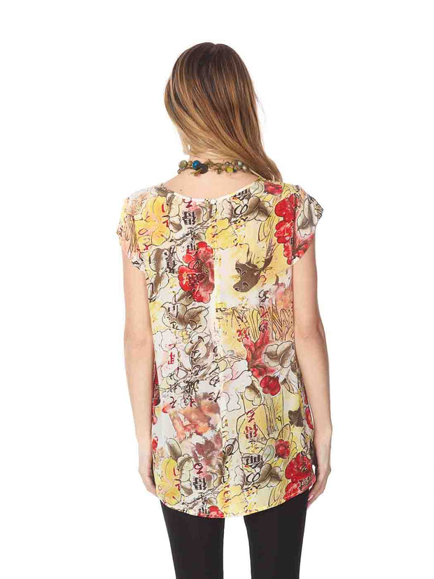 Tianello "Lotus" Print "Washable Silk" "Ellie" Blouse - Tianello.com