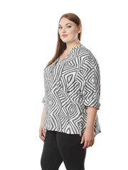 Tianello  Plus Sized Print "Bazu"  sueded Japanese "CUPRO™ Jacquard  "Diva" Blouse-Wash