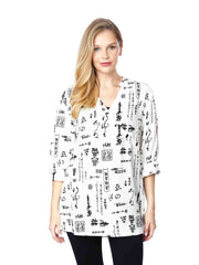Tianello  "Caligraphy" Print  Sueded Cupro "Diva' Blouse-Wash