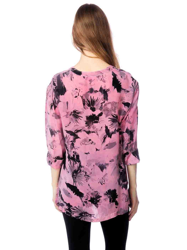 Tianello  "EVE" Print  Sueded Cupro "Diva' Blouse-Pretty Pink