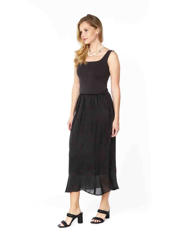 Tianello  Sueded Bemberg - Floral Jacquard - "Tulip" Skirt-Black