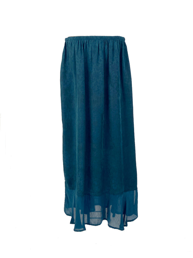 Tianello  Sueded Bemberg - Floral Jacquard - "Tulip" Skirt-Midnight Teal