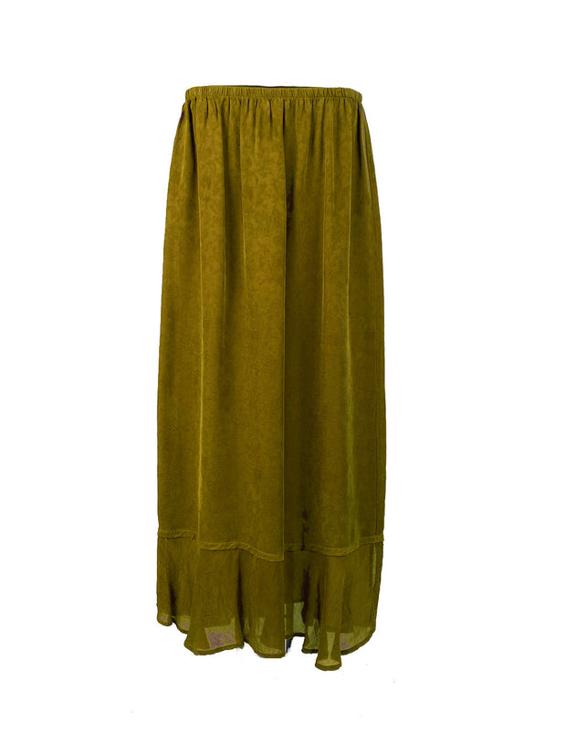 Tianello  Sueded Bemberg - Floral Jacquard - "Tulip" Skirt-Moss