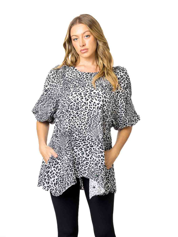 Tianello "Cheetah" Print Sueded Cupro "Shannon" Blouse