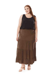 Tianello Plus Sized "Window Pane" Sueded "Cupro" Bemberg "Prairie" Skirt-Moss