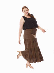 Tianello Plus Sized "Window Pane" Sueded "Cupro" Bemberg "Prairie" Skirt-Moss