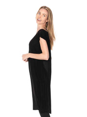 Tianello Crepe de Chine Washable Silk Cap Sleeved "Ellie" Dress-Black