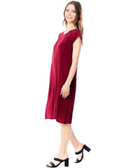 Tianello Crepe de Chine Washable Silk Cap Sleeved "Ellie" Dress-Pomegranate