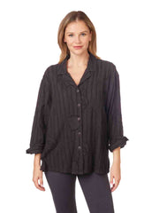 Tianello  "Flora" Embroidered Cotton oversized "Aida" Blouse-Black