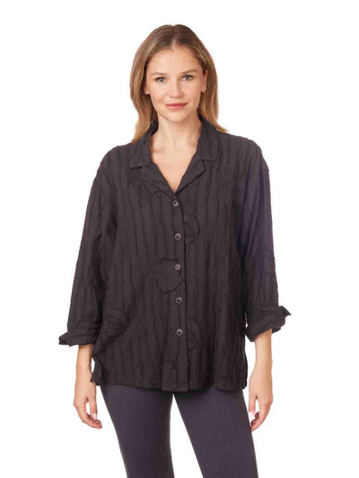 Tianello  "Flora" Embroidered Cotton oversized "Aida" Blouse-Black