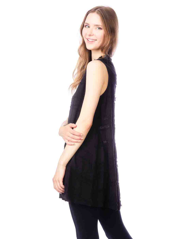 Tianello  "HOLLY" Embroidered CottonSleeveless "Eilee" Blouse-Black