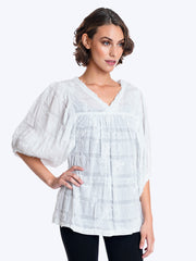 Tianello Holly Embroidered Cotton "Touch" Blouse-White
