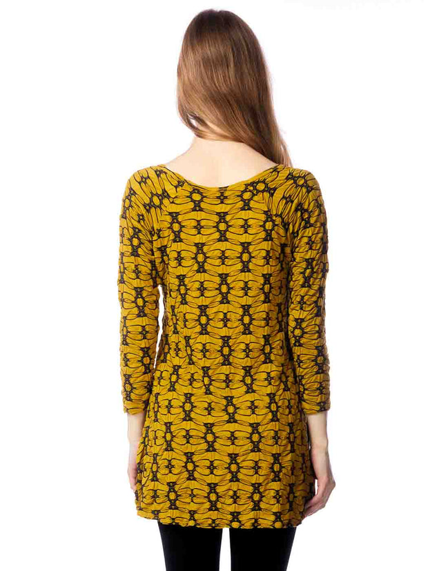 Tianello "Arana Knit Jersey Jacquard Livia Tunic-Bright Gold