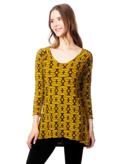 Tianello "Arana Knit Jersey Jacquard Livia Tunic-Bright Gold