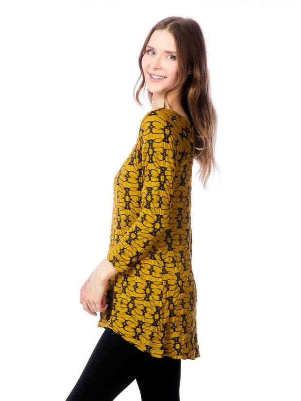 Tianello "Arana Knit Jersey Jacquard Livia Tunic-Bright Gold