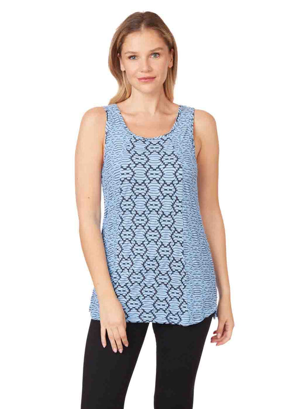 Tianello "Amour"  Knit Jacquard "Lemley" Long Tank-Milky Blue