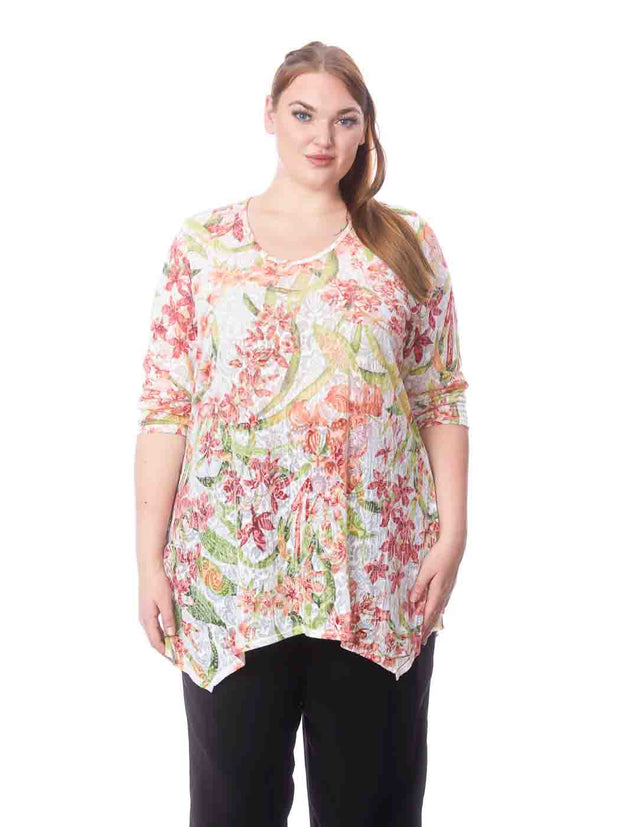 Tianello Plus "Ceylon" Cotton Knit Burnout Asbury Tunic-Wash