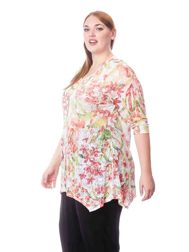 Tianello Plus "Ceylon" Cotton Knit Burnout Asbury Tunic-Wash