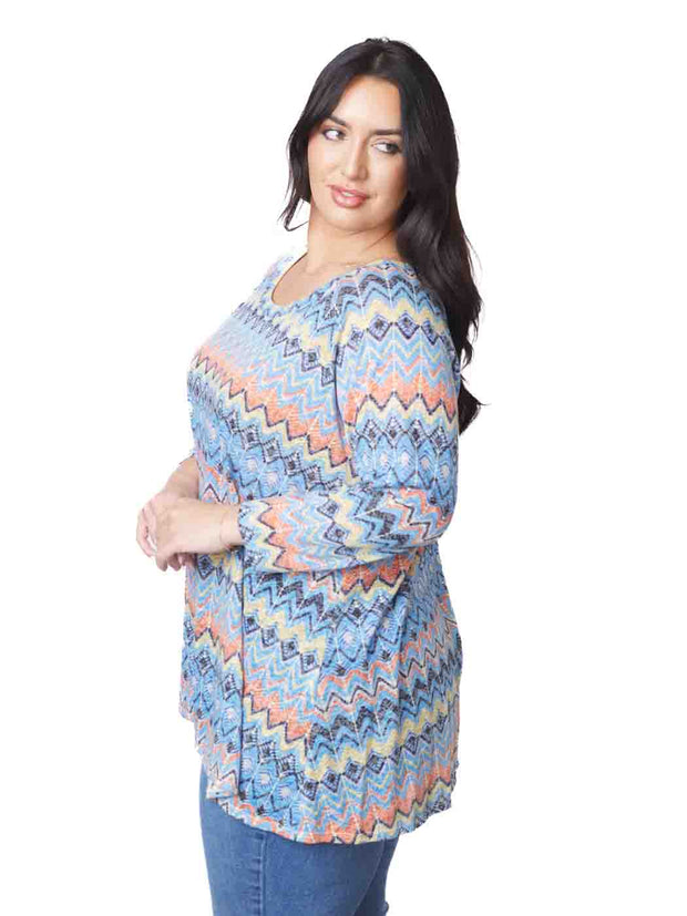 Tianello "Plus Sized" print Cotton Knit Burnout "Livia" Tunic