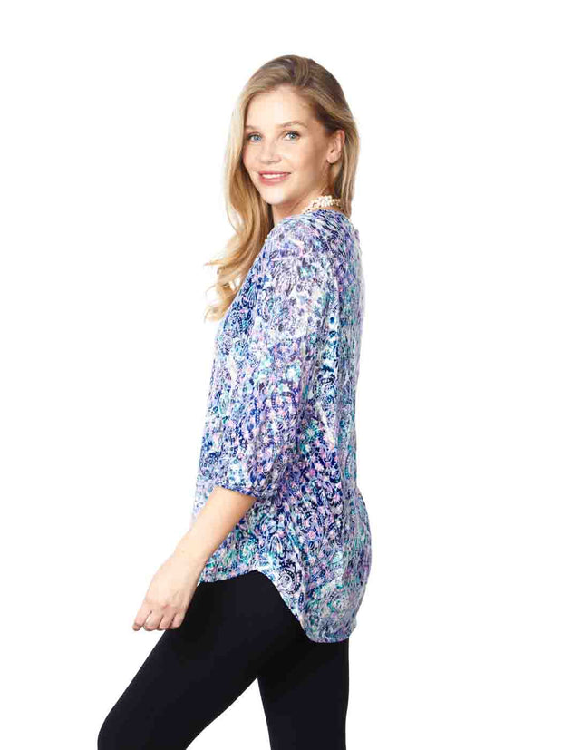 Tianello "Hermosa" Print  Knit Cotton Burnout "Teylyne" Blouse-Wash