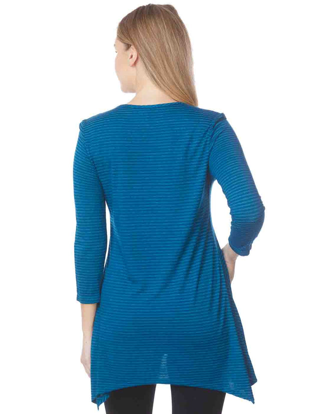 ianello "Indigo Stripe" Knit Jersey Jacquard "Asbury" Tunic-Midnight Teal