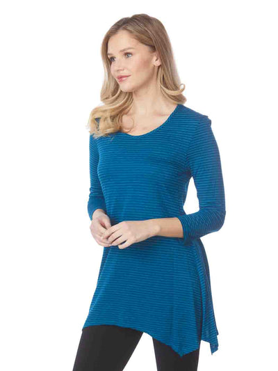 Tianello "Indigo Stripe" Knit Jersey Jacquard "Asbury" Tunic-Midnight Teal
