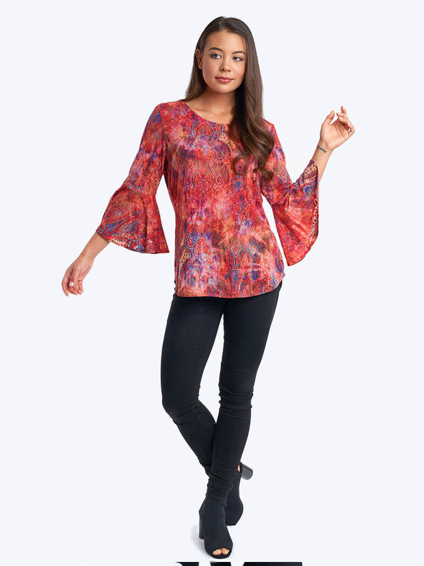 Tianello print "Jinya" Cotton Knit Burnout "Trey" Tunic-Velvet Pink