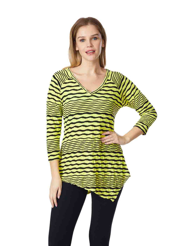 Tianello Stripe Knit Jersey Jacquard "Toni" Tunic-Hot Lemon