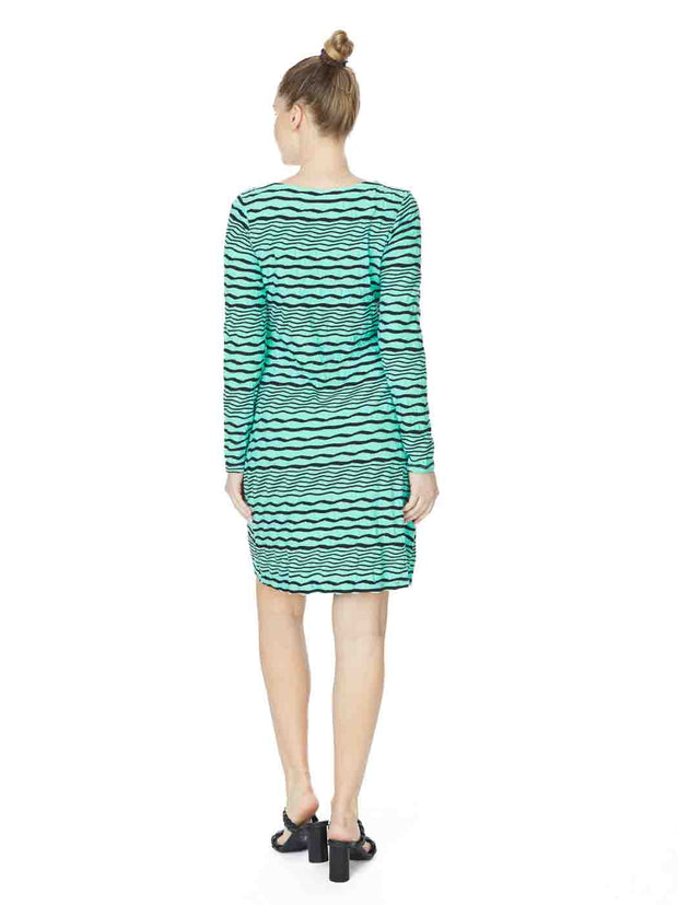 Tianello "Stripe" Jacquard Knit LS "Ballet" Dress-Aqua Haze