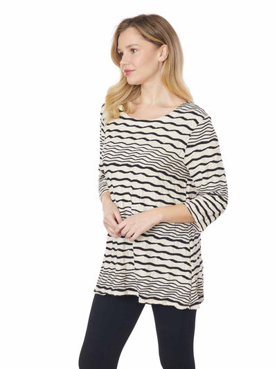 Tianello "Broken Stripe" Knit Jacquard "LouAnn" Blouse