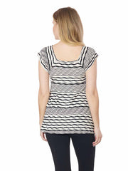 Tianello "Broken Stripe" Knit Jacquard "Andalucia"" Cap Sleeve Blouse