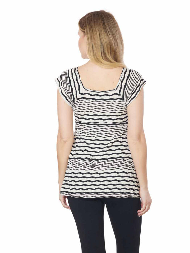 Tianello "Broken Stripe" Knit Jacquard "Andalucia"" Cap Sleeve Blouse