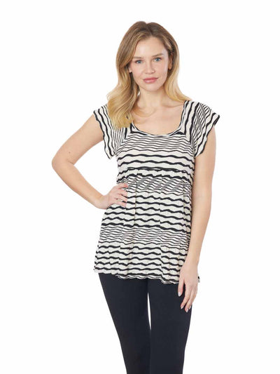 Tianello "Broken Stripe" Knit Jacquard "Andalucia"" Cap Sleeve Blouse