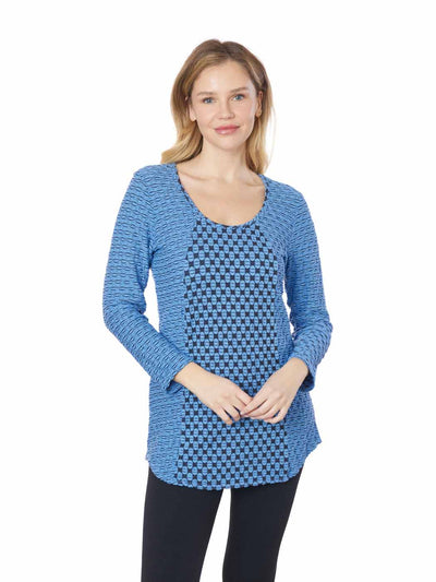 Tianello "Lemore "Knit Jacquard "Koi" Blouse - Periwinkle - Tianello.com