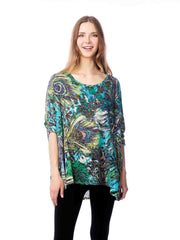 Tianello "Prima Feather" Print Cotton Burnout "Chili" Tunic-Wash