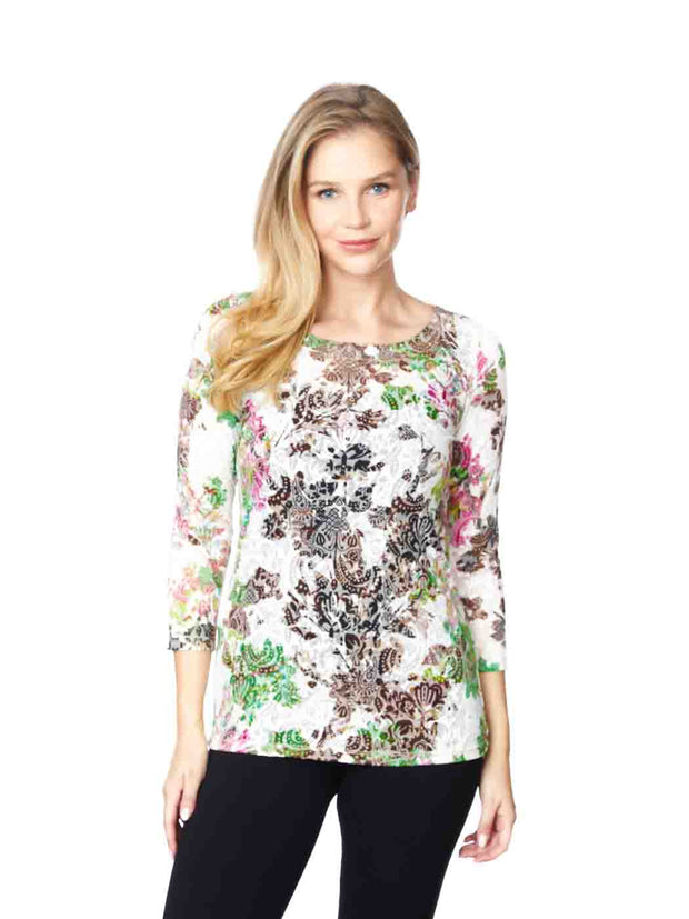 Tianello Print "Quinta" Cotton Burnout "Ballet" Tee-Wash