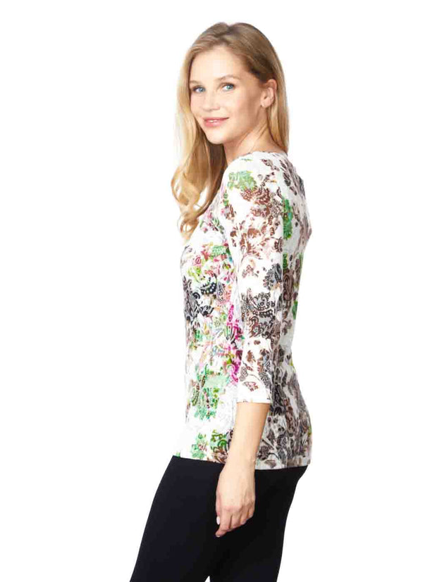 Tianello Print "Quinta" Cotton Burnout "Ballet" Tee-Wash