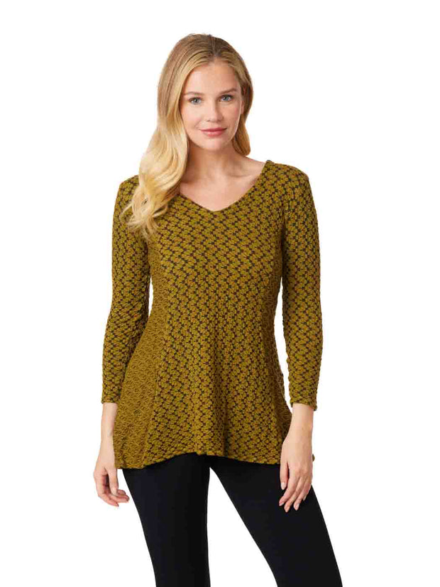 Tianello "Silvia" Taupe Knit Jacquard "Peyton" Tunic-Scottish Green