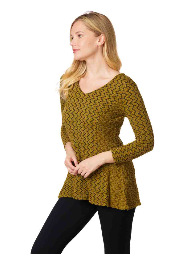 Tianello "Silvia" Taupe Knit Jacquard "Peyton" Tunic-Scottish Green