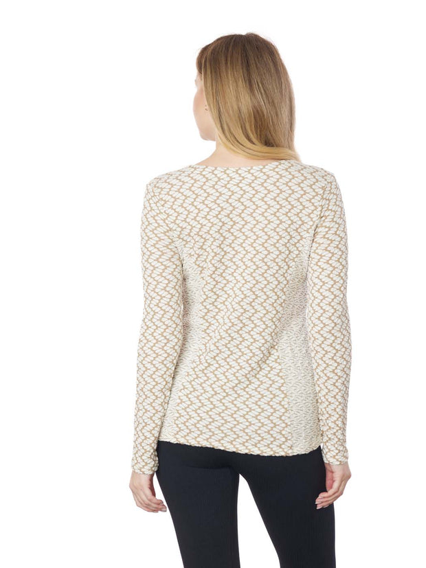 Tianello "Silvia" Taupe Knit Jacquard L.S. "Tesa" Tunic