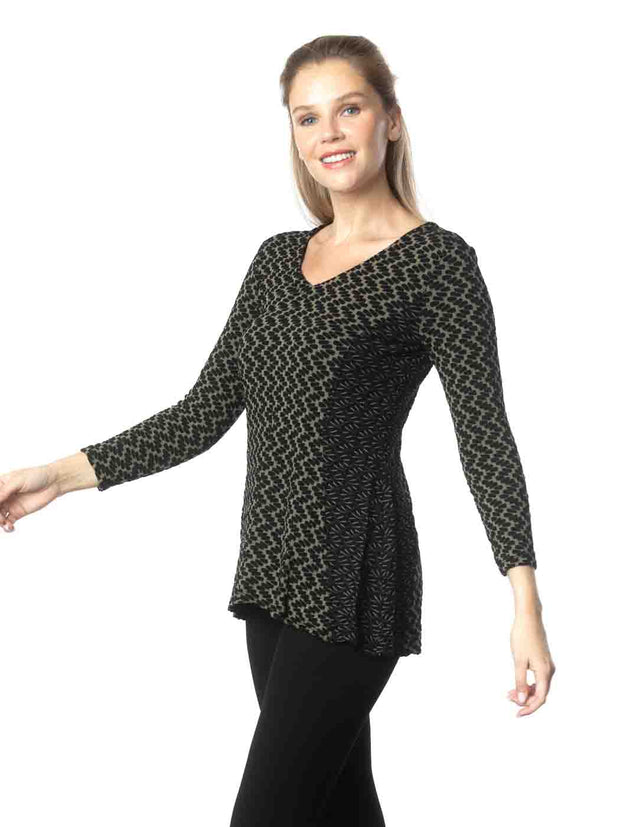 Tianello "Silvia" Taupe Knit Jacquard "Peyton" Tunic-Black