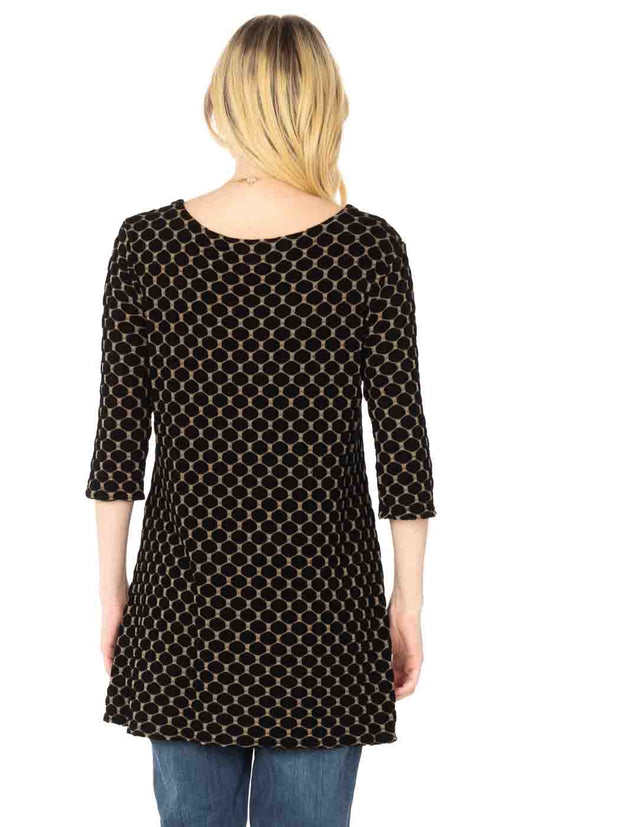 Tianello Taupe Honeycomb Knit Jacquard "LouAnn Tunic-Black