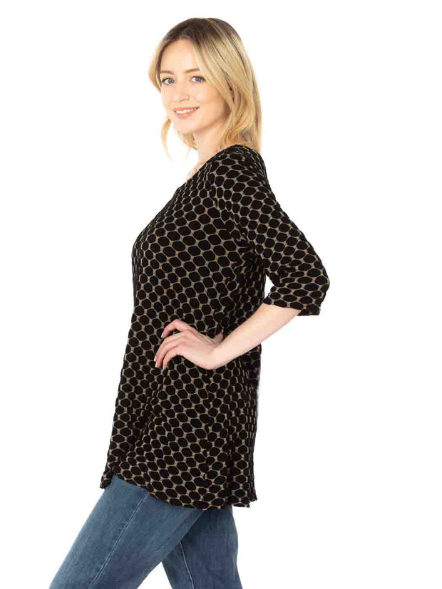 Tianello Taupe Honeycomb Knit Jacquard "LouAnn Tunic-Black