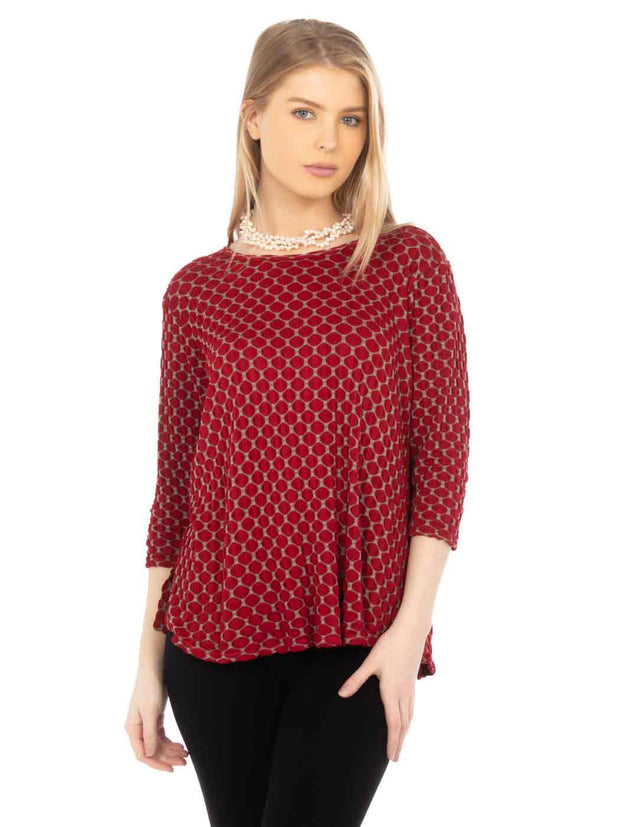 Honeycomb Knit Jersey "Martha" Blouse-Pomegranate
