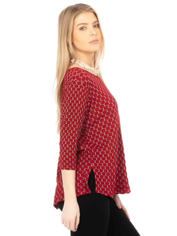 Honeycomb Knit Jersey "Martha" Blouse-Pomegranate