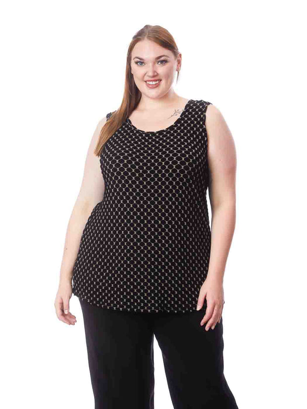 Tianello Plus Sized Taupe "Honeycomb" Knit Jacquard "Heidi" Tank-Black