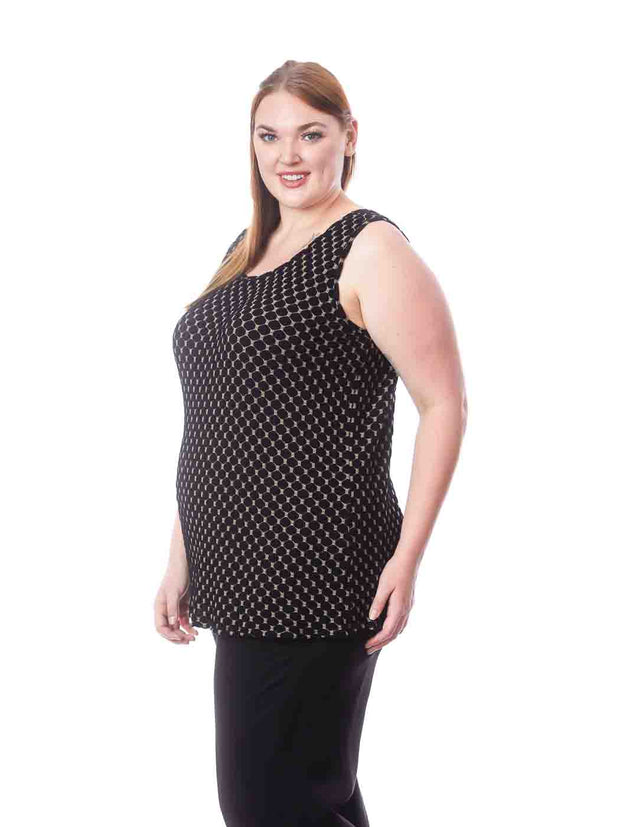 Tianello Plus Sized Taupe "Honeycomb" Knit Jacquard "Heidi" Tank-Black