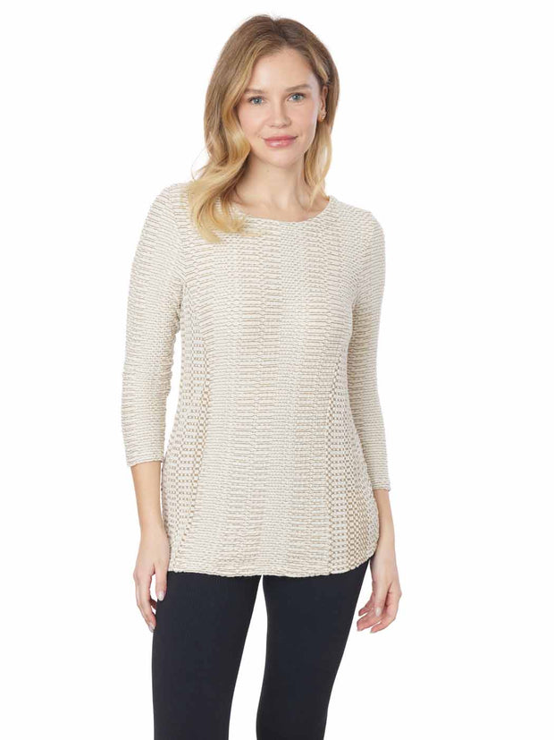 Tianello "Reka" Taupe Knit Jersey Jacquard 3/4 Sleeve "Ballet" Tee
